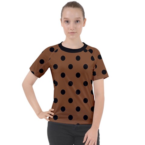 Large Black Polka Dots On Caramel Cafe Brown - Women s Sport Raglan Tee by FashionLane