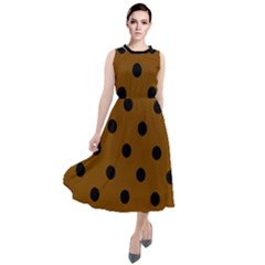 Large Black Polka Dots On Just Brown - Round Neck Boho Dress by FashionLane