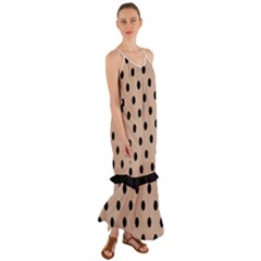 Large Black Polka Dots On Toasted Almond Brown - Cami Maxi Ruffle Chiffon Dress by FashionLane