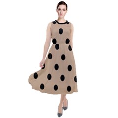 Large Black Polka Dots On Toasted Almond Brown - Round Neck Boho Dress by FashionLane