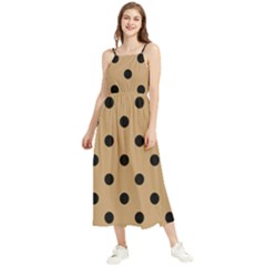 Large Black Polka Dots On Wood Brown - Boho Sleeveless Summer Dress by FashionLane