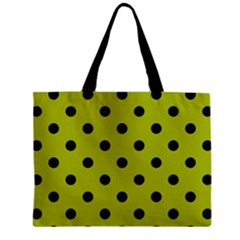 Large Black Polka Dots On Acid Green - Zipper Mini Tote Bag by FashionLane