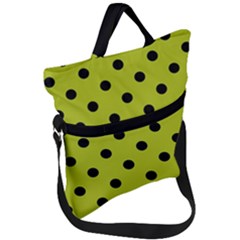 Large Black Polka Dots On Acid Green - Fold Over Handle Tote Bag by FashionLane