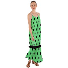 Large Black Polka Dots On Algae Green - Cami Maxi Ruffle Chiffon Dress by FashionLane