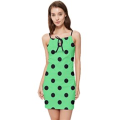 Large Black Polka Dots On Algae Green - Summer Tie Front Dress by FashionLane