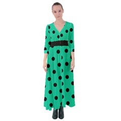 Large Black Polka Dots On Caribbean Green - Button Up Maxi Dress by FashionLane