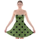 Large Black Polka Dots On Crocodile Green - Strapless Bra Top Dress View1