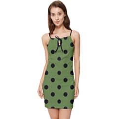 Large Black Polka Dots On Crocodile Green - Summer Tie Front Dress by FashionLane