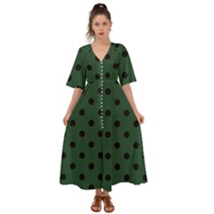 Large Black Polka Dots On Eden Green - Kimono Sleeve Boho Dress by FashionLane