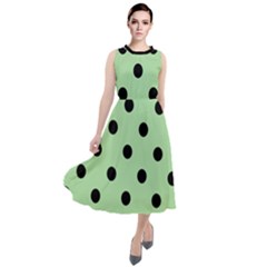 Large Black Polka Dots On Pale Green - Round Neck Boho Dress by FashionLane