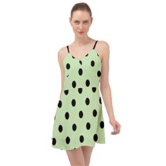 Large Black Polka Dots On Tea Green - Summer Time Chiffon Dress by FashionLane