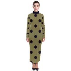 Large Black Polka Dots On Woodbine Green - Turtleneck Maxi Dress by FashionLane