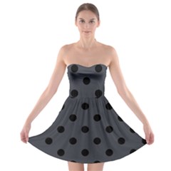 Large Black Polka Dots On Anchor Grey - Strapless Bra Top Dress by FashionLane