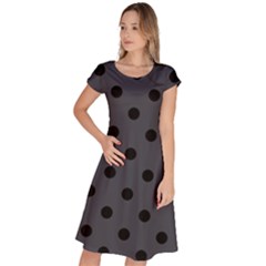 Large Black Polka Dots On Anchor Grey - Classic Short Sleeve Dress by FashionLane