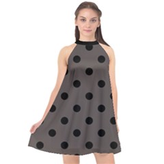 Large Black Polka Dots On Ash Grey - Halter Neckline Chiffon Dress  by FashionLane