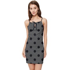 Large Black Polka Dots On Beluga Grey - Summer Tie Front Dress by FashionLane