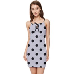 Large Black Polka Dots On Cloudy Grey - Summer Tie Front Dress by FashionLane