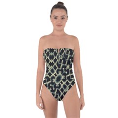 Dark Interlace Motif Mosaic Pattern Tie Back One Piece Swimsuit by dflcprintsclothing