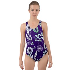 Floral Blue Pattern Cut-out Back One Piece Swimsuit by MintanArt