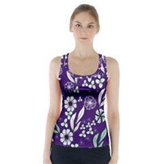 Floral Blue Pattern  Racer Back Sports Top by MintanArt