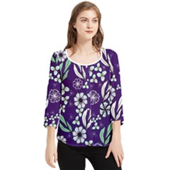 Floral Blue Pattern  Chiffon Quarter Sleeve Blouse by MintanArt