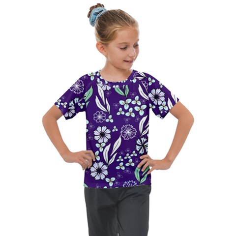 Floral Blue Pattern  Kids  Mesh Piece Tee by MintanArt