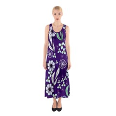 Floral Blue Pattern  Sleeveless Maxi Dress by MintanArt