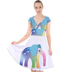 Illustrations Elephant Colorful Pachyderm Cap Sleeve Front Wrap Midi Dress by HermanTelo