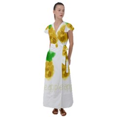 Pineapple Fruit Watercolor Painted Flutter Sleeve Maxi Dress by Mariart