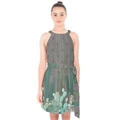 Cactus Plant Green Nature Cacti Halter Collar Waist Tie Chiffon Dress by Mariart