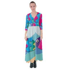 Illustrations Fish Sea Summer Colorful Rainbow Button Up Maxi Dress by HermanTelo