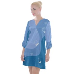 Online Woman Beauty Blue Open Neck Shift Dress by Mariart