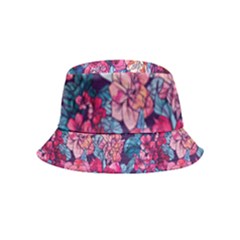 Pink Blue Flowers Inside Out Bucket Hat (kids) by designsbymallika