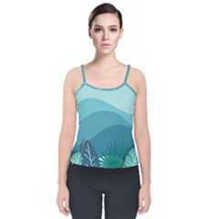 Illustration Of Palm Leaves Waves Mountain Hills Velvet Spaghetti Strap Top by HermanTelo