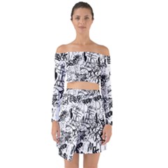 Black And White Graffiti Abstract Collage Off Shoulder Top With Skirt Set by dflcprintsclothing