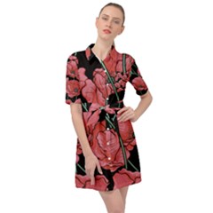 Red Flowers Belted Shirt Dress by goljakoff