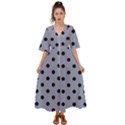 Large Black Polka Dots On Cool Grey - Kimono Sleeve Boho Dress View1