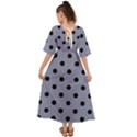 Large Black Polka Dots On Cool Grey - Kimono Sleeve Boho Dress View2