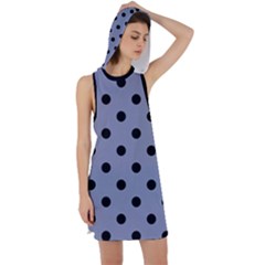 Large Black Polka Dots On Cool Grey - Racer Back Hoodie Dress by FashionLane