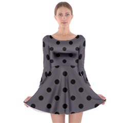 Large Black Polka Dots On Dark Smoke Grey - Long Sleeve Skater Dress by FashionLane