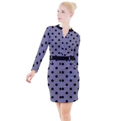 Large Black Polka Dots On Flint Grey - Button Long Sleeve Dress by FashionLane