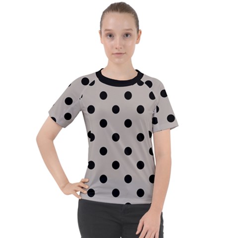 Large Black Polka Dots On Pale Grey - Women s Sport Raglan Tee by FashionLane