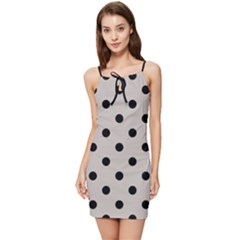 Large Black Polka Dots On Pale Grey - Summer Tie Front Dress by FashionLane