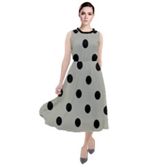 Large Black Polka Dots On Silver Cloud Grey - Round Neck Boho Dress by FashionLane