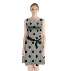 Large Black Polka Dots On Trout Grey - Sleeveless Waist Tie Chiffon Dress by FashionLane