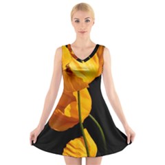 Yellow Poppies V-neck Sleeveless Dress by Audy