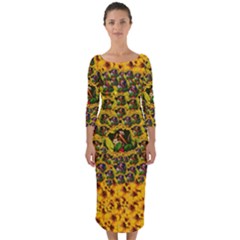 Lizards In Love In The Land Of Flowers Quarter Sleeve Midi Bodycon Dress by pepitasart