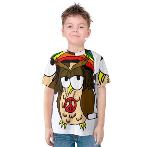  Rainbow Stoner Owl Kids  Cotton Tee by IIPhotographyAndDesigns