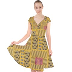 Digital Paper African Tribal Cap Sleeve Front Wrap Midi Dress by HermanTelo