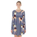 Cute  Pattern With  Dancing Ballerinas On The Blue Background Long Sleeve Velvet V-neck Dress View1